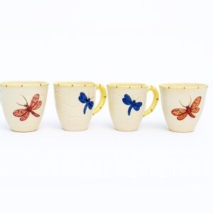 Vintage Frutuoso & Frutuoso Portugal Dragonfly Ceramic Mugs Set of 4 Rare‎
